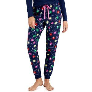 Jenni Women's Cotton Flannel Pajama Pants, Navy Blue Christmas Lights